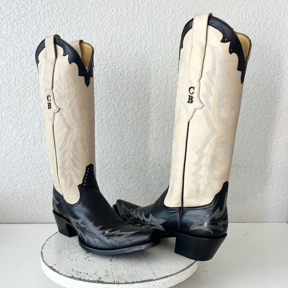 Rod Patrick Womens Cowboy Boots 8C Black Ivory Western Cowgirl Tall Pointed Toe - Picture 14 of 14